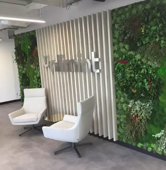 Refurbished office with garden wall